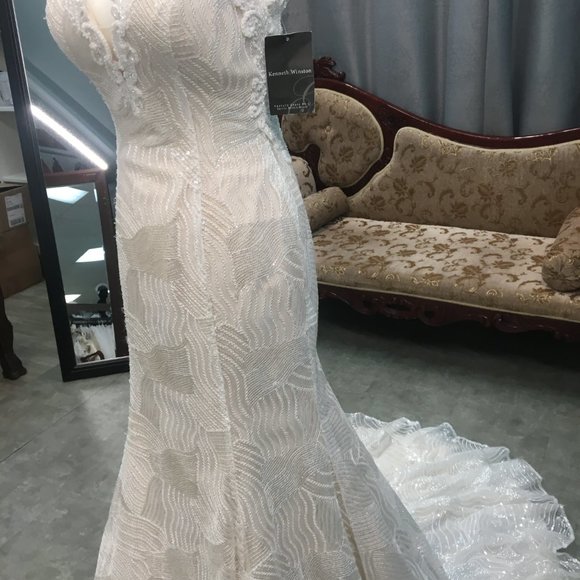 Kenneth Winston New BLING Wedding Dress, Light Gold, SEQUINS, Illusion Fit&Flare - Picture 6 of 13